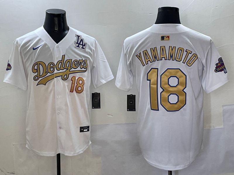 Men Los Angeles Dodgers 18 Yamamoto White Gold Game Nike 2025 MLB Jersey style 4296